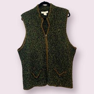 Natural Reflections Sweater Vest Black Green Brown Zip Up Size 1X